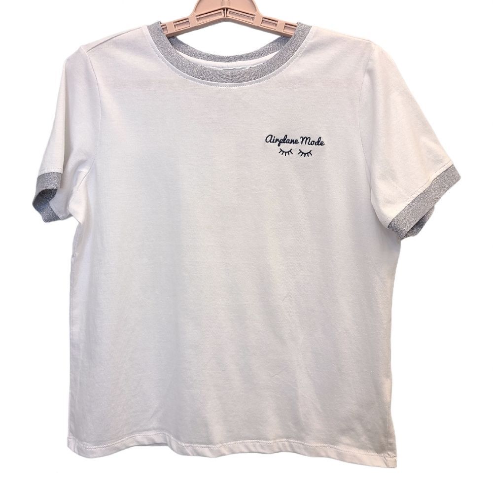 NWT BB Dakota White Airplane Mode Embroidered Short Sleeve Tee Shirt M